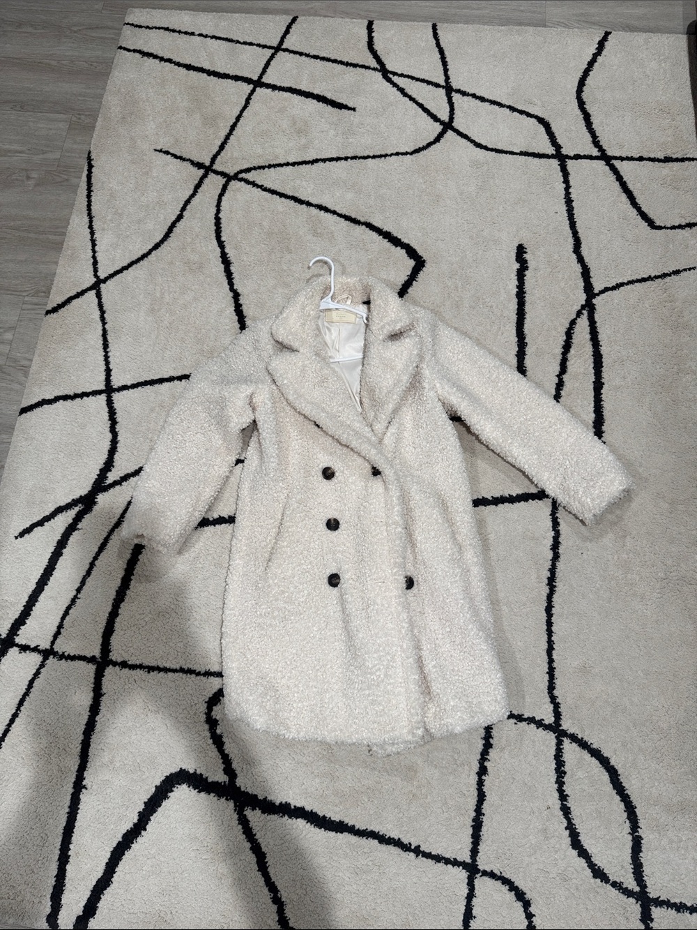 Cozy Cream Teddy Coat for Women - Double-Breasted Plush Jacket